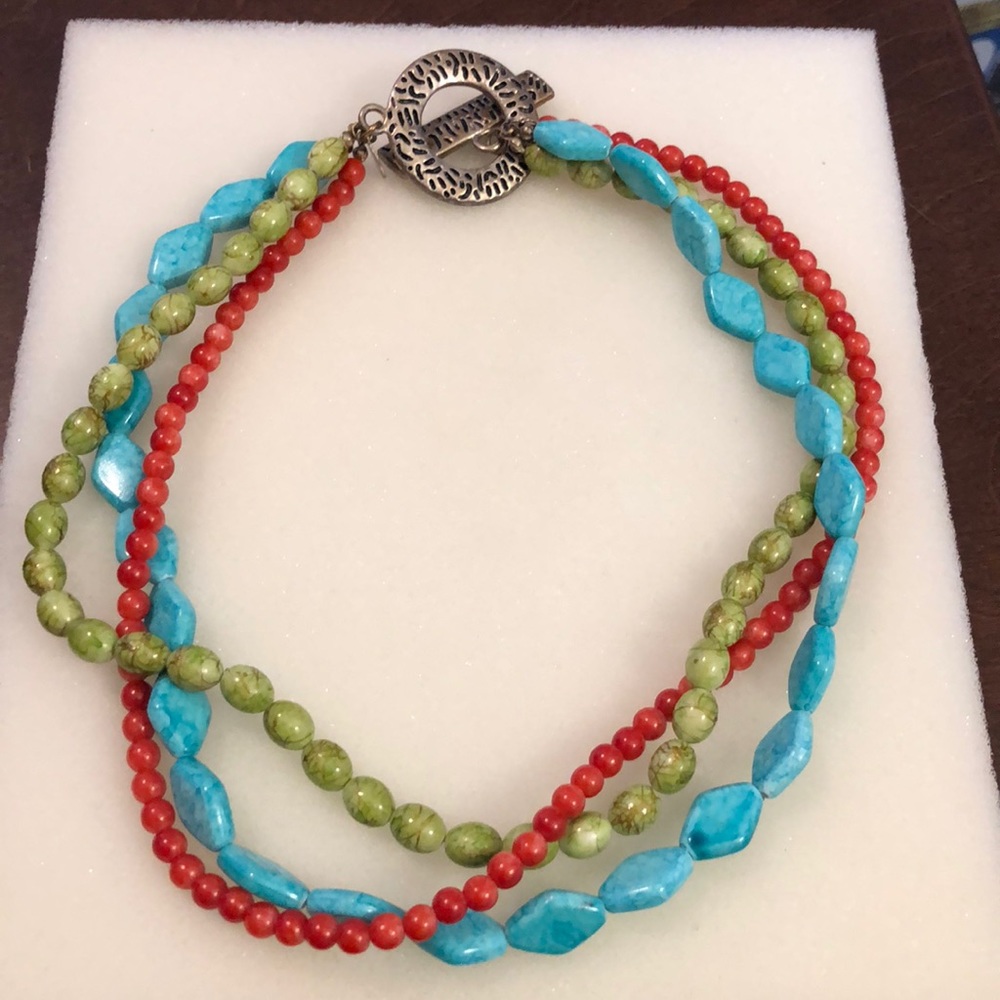 Turquoise green and red Necklace